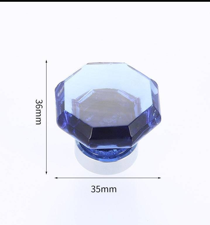 Vintage style glass crystal cabinet pull in bright colours/Glass geometric shaped door knob/Blue, yellow or red crystal drawer handle