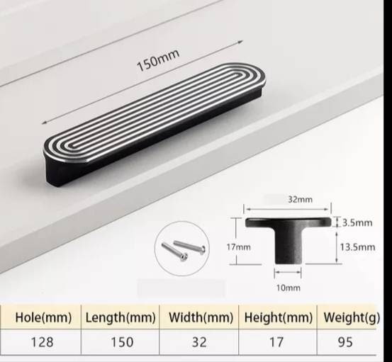 Wide black and silver retro pattern bar handle/large cabinet pull/big door handle/monochrome drawer pull/mid century modern style handle