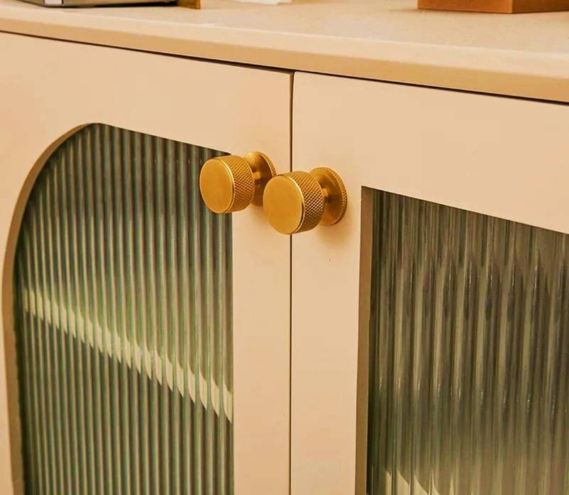 Matte gold brass door knob with textured detail/Round brass drawer pull/Gold knurled cabinet pull/Brass furniture hardware/kitchen hardware
