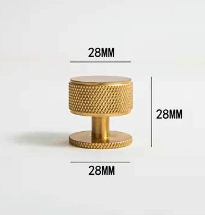 Matte gold brass door knob with textured detail/Round brass drawer pull/Gold knurled cabinet pull/Brass furniture hardware/kitchen hardware