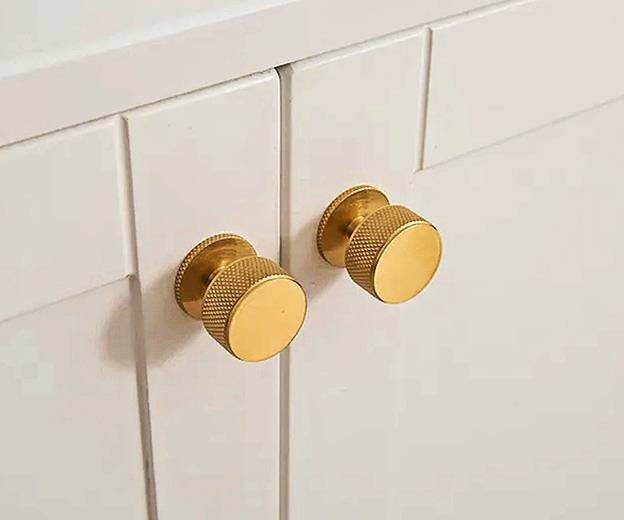 Matte gold brass door knob with textured detail/Round brass drawer pull/Gold knurled cabinet pull/Brass furniture hardware/kitchen hardware
