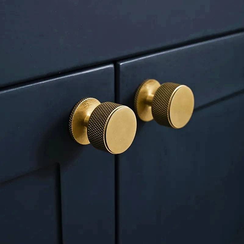 Matte gold brass door knob with textured detail/Round brass drawer pull/Gold knurled cabinet pull/Brass furniture hardware/kitchen hardware