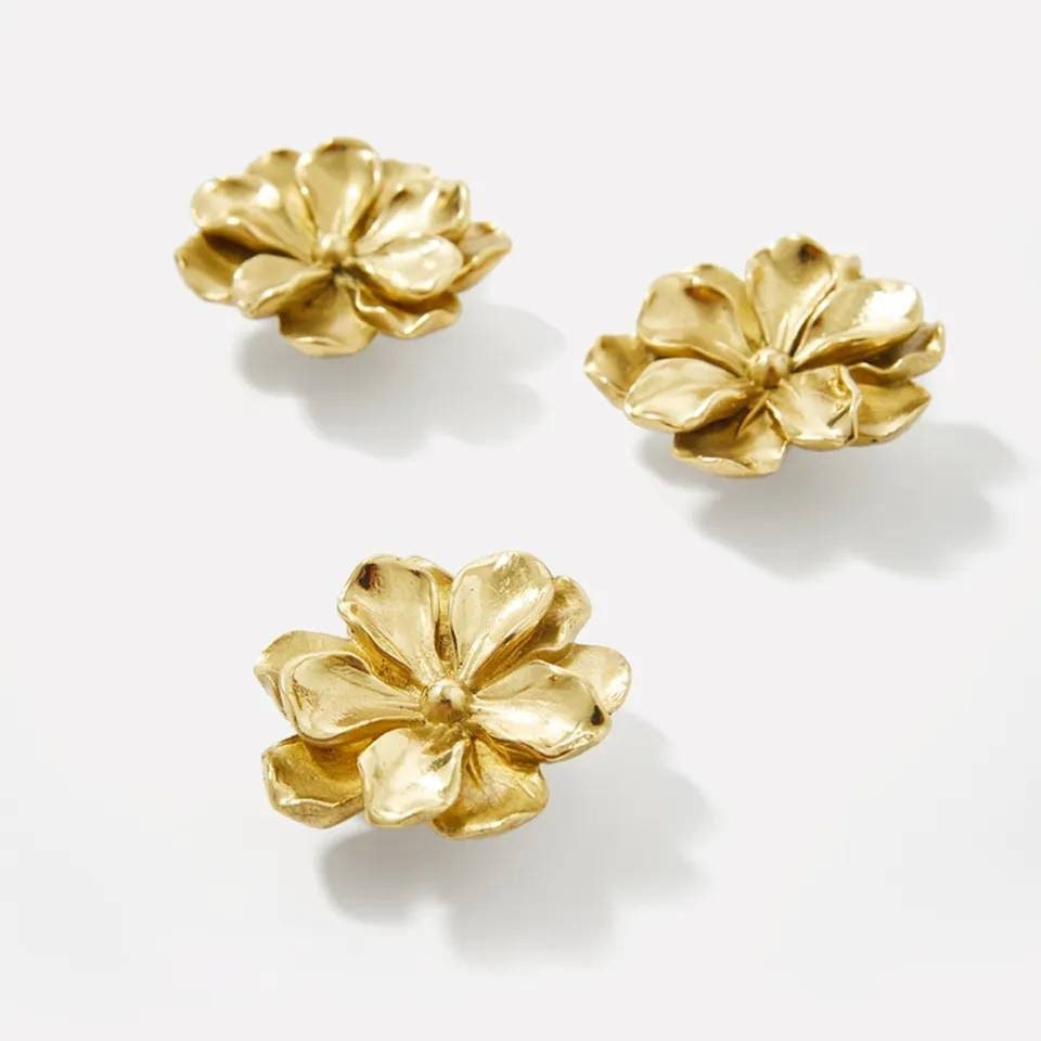 Beautiful gold brass Camelia flower cabinet handle/Brass flower shaped drawer pull/Gold brass bloom door knob/bedroom furniture hardware