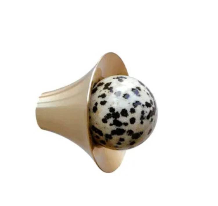 Small Atomic style drawer pull/semi precious stone ball on round gold brass cabinet handle/Retro door knob/mid century modern drawer knob