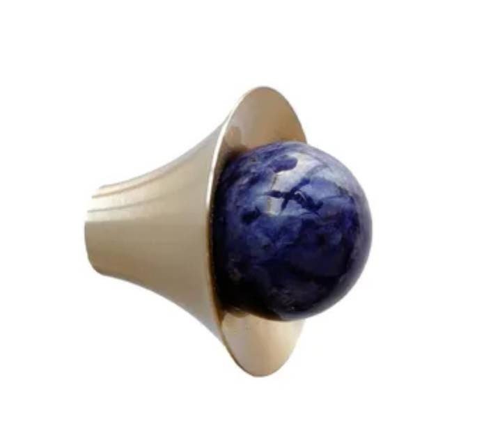 Small Atomic style drawer pull/semi precious stone ball on round gold brass cabinet handle/Retro door knob/mid century modern drawer knob