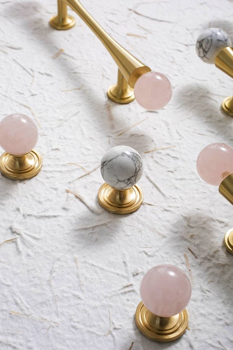 Gold scroll shaped cabinet handle with crystal detail/Solid brass and gem drawer pull/Crystal door handle/wardrobe handle/Stone door knob