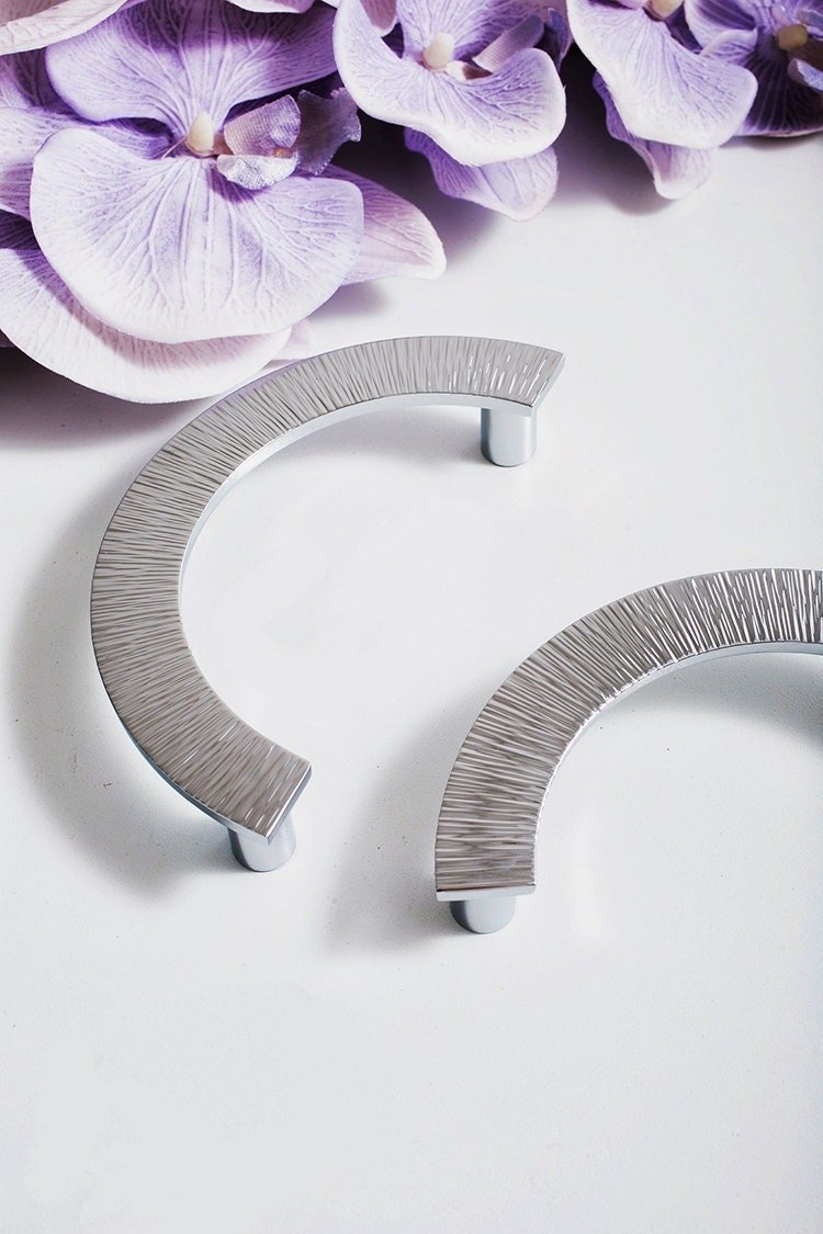 Big silver semi circle handle/Shiny demi lune drawer pull/kitchen hardware/large cabinet handle/silver wardrobe door handle/home improvement