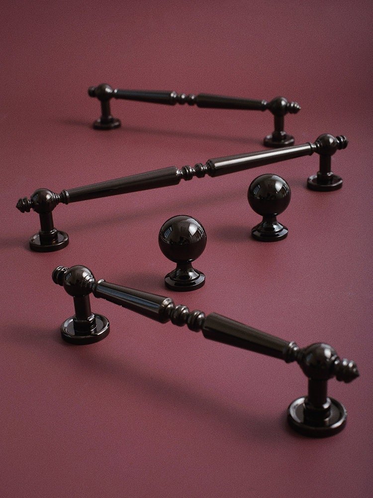 Shiny black traditional shaped bar handle/Black brass cabinet pull/kitchen door handle/Bar drawer pull/furniture hardware/home improvement