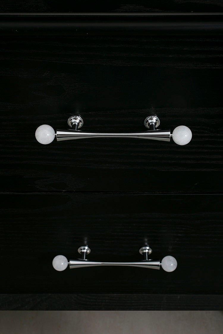 Silver scroll shaped cabinet handle with crystal detail/Solid brass and gem drawer pull/Crystal door handle/wardrobe handle/Stone door knob