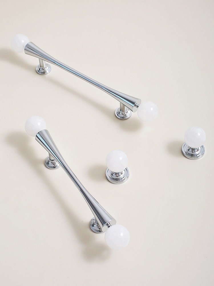Silver scroll shaped cabinet handle with crystal detail/Solid brass and gem drawer pull/Crystal door handle/wardrobe handle/Stone door knob