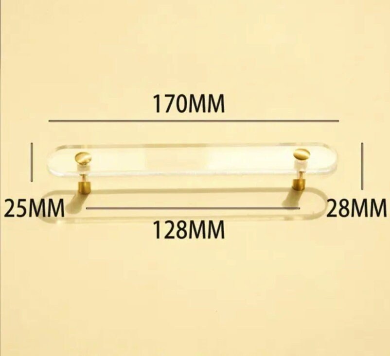 Clear lucite and brass bar shaped cabinet handle/Clear acrylic resin and gold brass drawer pull/Transparent lucite and brass door handle