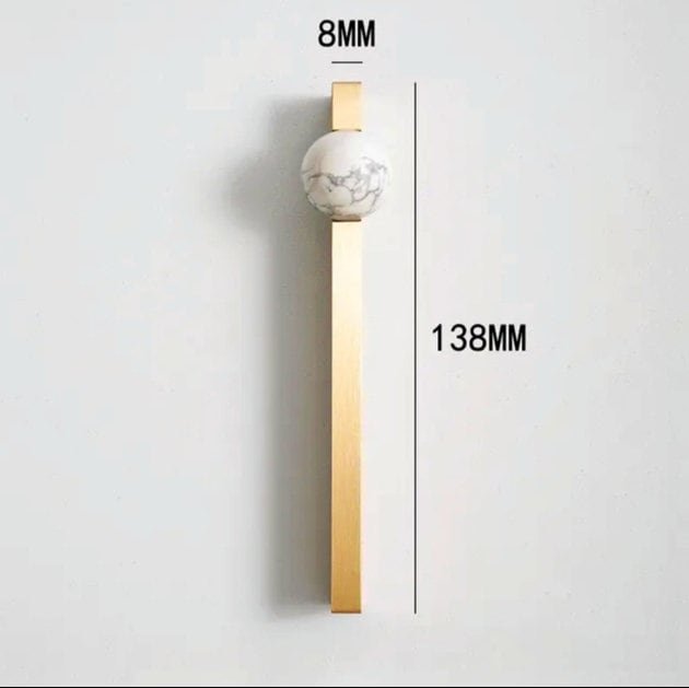 White and grey marble stone ball and brass bar handle/Marble stone drawer pull/unique cabinet handle/IKEA hack/wardrobe door handle