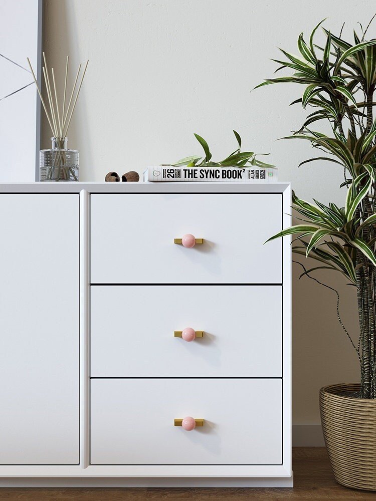 White and grey marble stone ball and brass bar handle/Marble stone drawer pull/unique cabinet handle/IKEA hack/wardrobe door handle