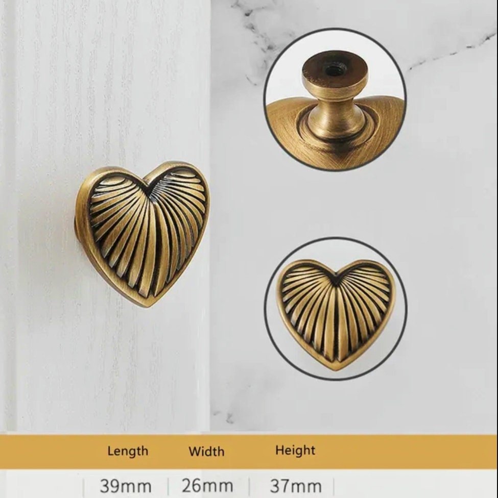Love Heart Shaped Cabinet Pull/Gold, Silver or Bronze Heart Door Handle/Gold Heart Drawer Knob/Brass Furniture Hardware/Silver Drawer Handle