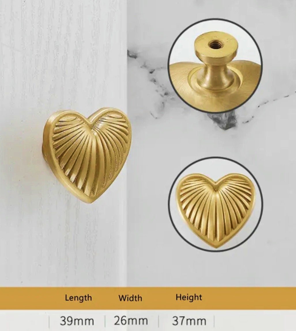 Love Heart Shaped Cabinet Pull/Gold, Silver or Bronze Heart Door Handle/Gold Heart Drawer Knob/Brass Furniture Hardware/Silver Drawer Handle