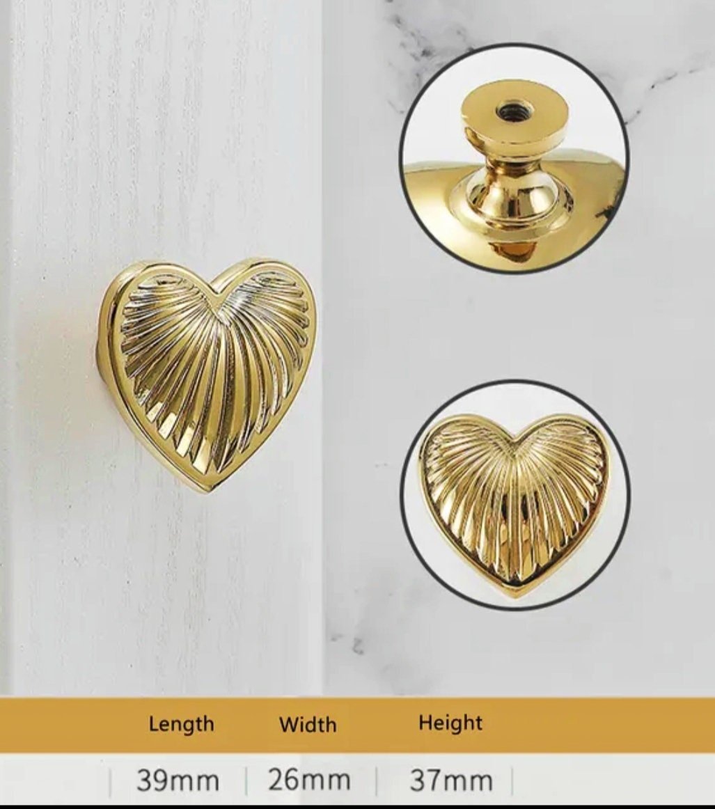 Love Heart Shaped Cabinet Pull/Gold, Silver or Bronze Heart Door Handle/Gold Heart Drawer Knob/Brass Furniture Hardware/Silver Drawer Handle
