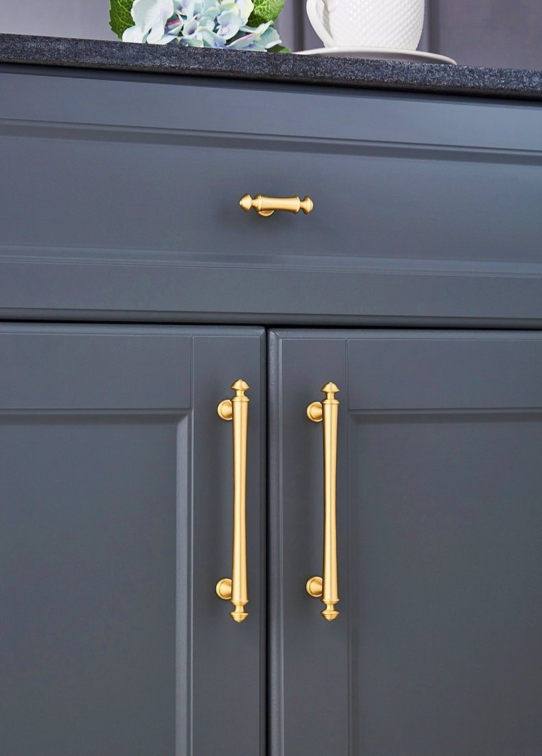Matte gold French style cabinet bar handle/Unusual matte gold ball design cabinet drawer pull/Gold furniture hardware/Brass kitchen hardware