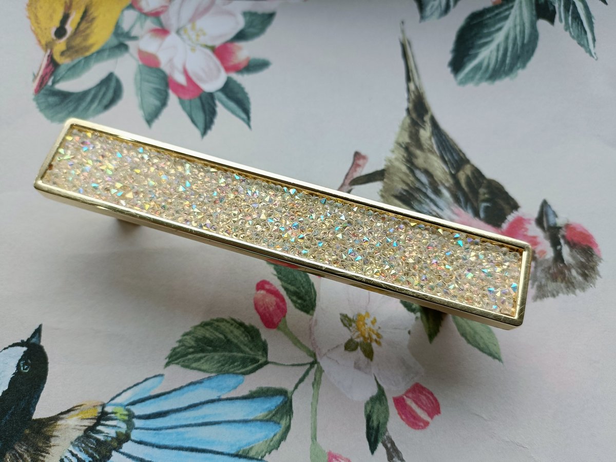 Gold iridescent rainbow crystal cabinet handle/Glittery angel aura quartz drawer pull/crystal furniture hardware/shiny gemstone door handle