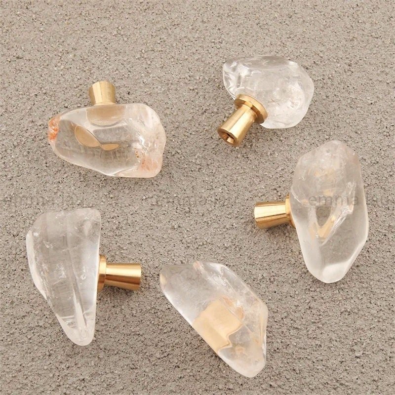 Polished quartz crystal cabinet pull/crystal furniture hardware/Quartz Crystal drawer handle/Crystal door handle/Crystal and brass drawer pu