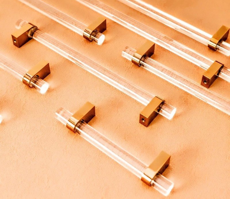Clear resin and rose gold cabinet bar pull handle/Transparent acrylic and rose gold drawer handle/lucite and rose gold furniture hardware