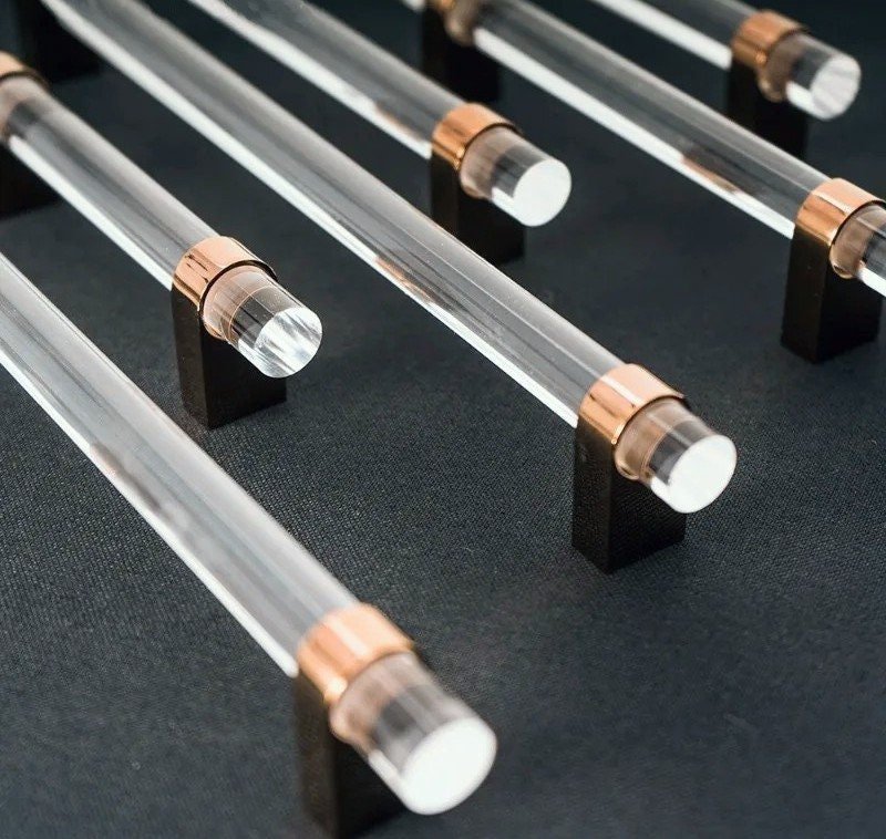 Clear resin and rose gold cabinet bar pull handle/Transparent acrylic and rose gold drawer handle/lucite and rose gold furniture hardware