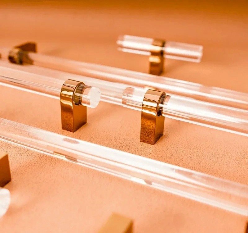 Clear resin and rose gold cabinet bar pull handle/Transparent acrylic and rose gold drawer handle/lucite and rose gold furniture hardware