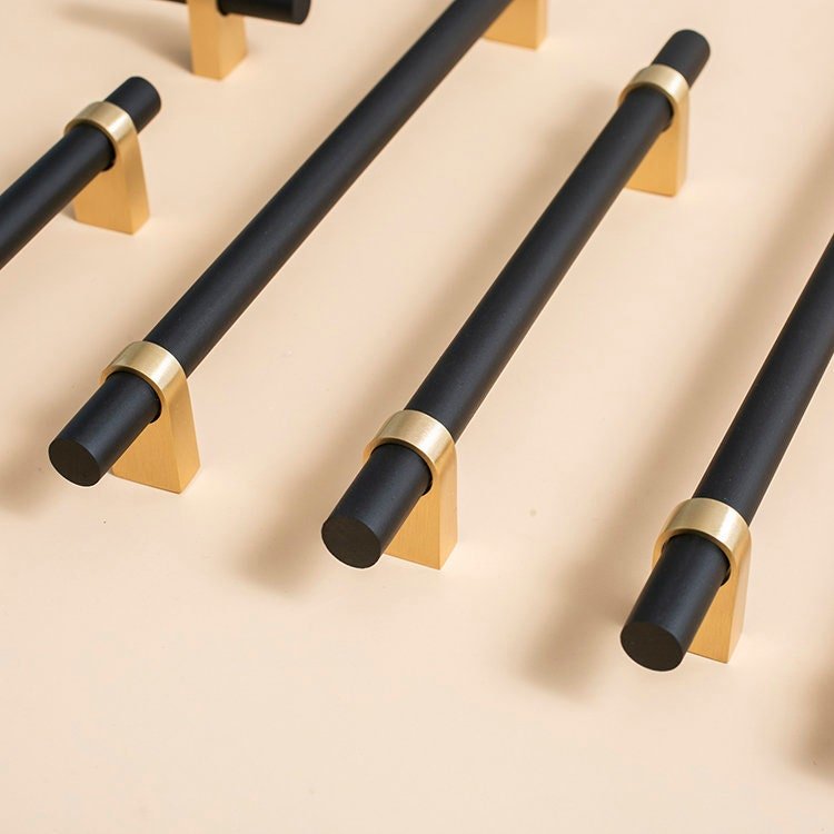 Black and Gold cabinet bar pulls/Wooden drawer handles/kitchen furniture hardware/black cabinet door handles/modern hardware/Brass door pull