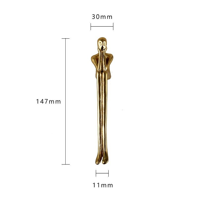 Gold brass thinking man cabinet handle/man shaped figure door handle/abstract man figurine drawer handle/unusual brass furniture hardware