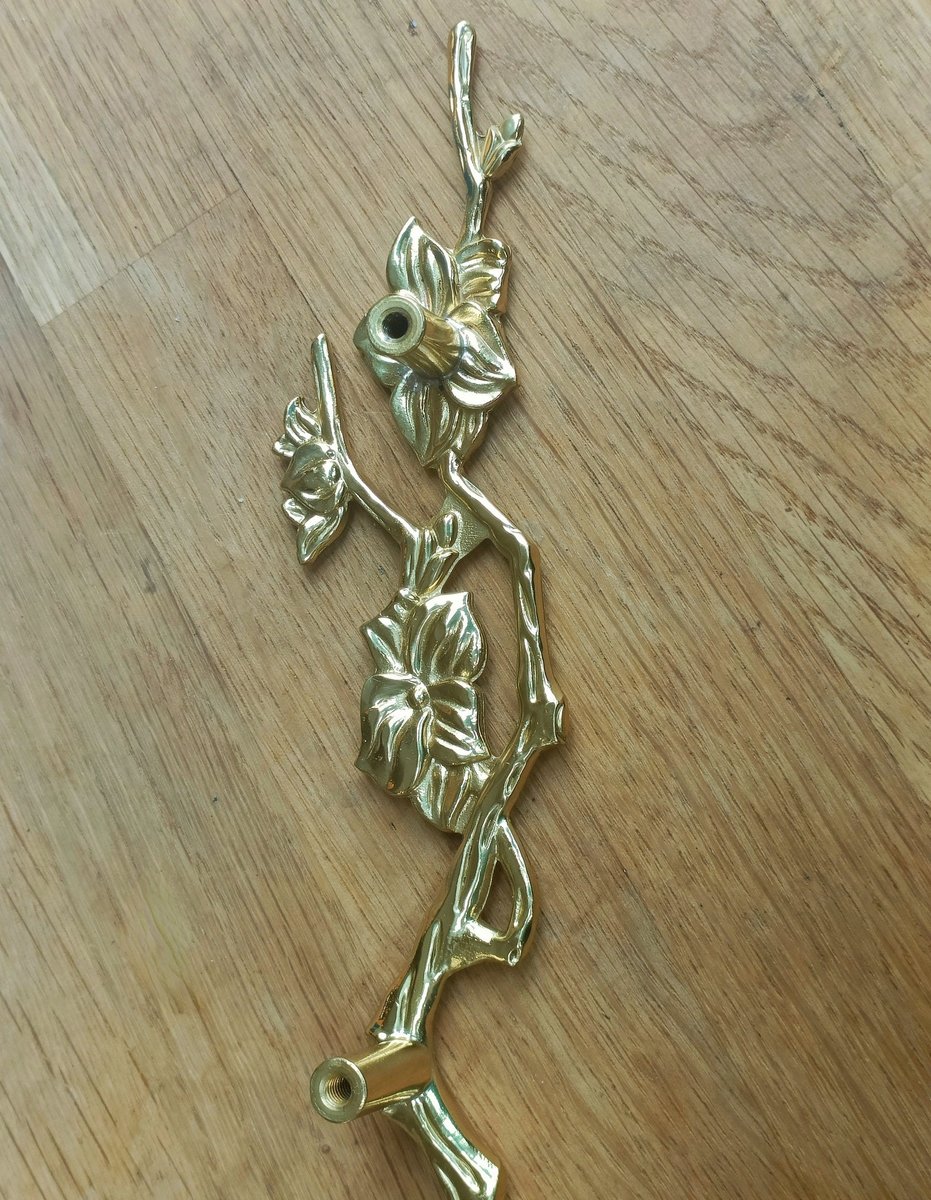 A pair of gold flower blossom drawer handles/2 gold brass branch and flower design cabinet pulls/Flower shaped wardrobe door handles