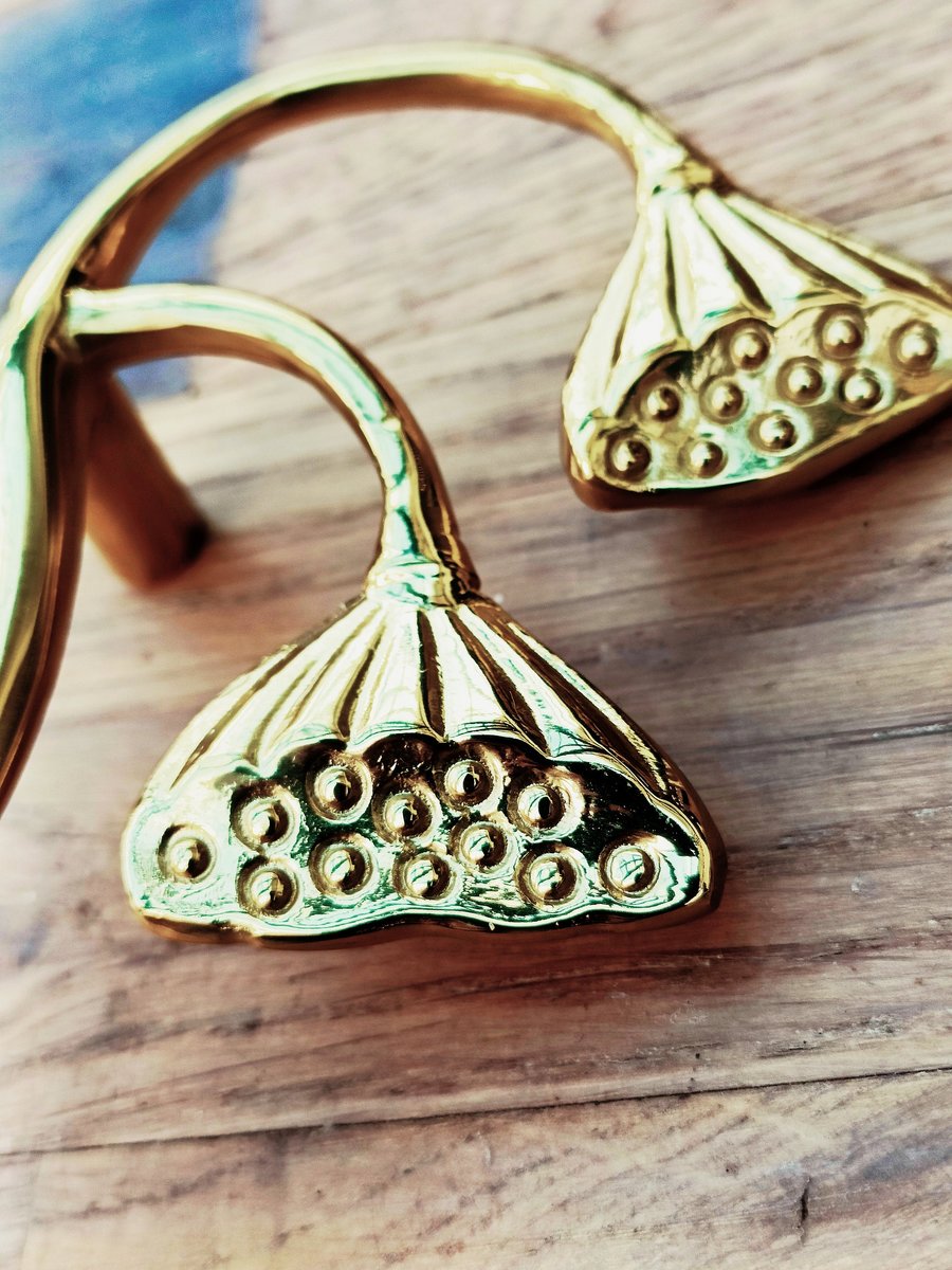Gold brass Art Noveau style poppy stalk door handles/Complementary seed head design wardrobe handles/Botanical gold brass drawer pulls