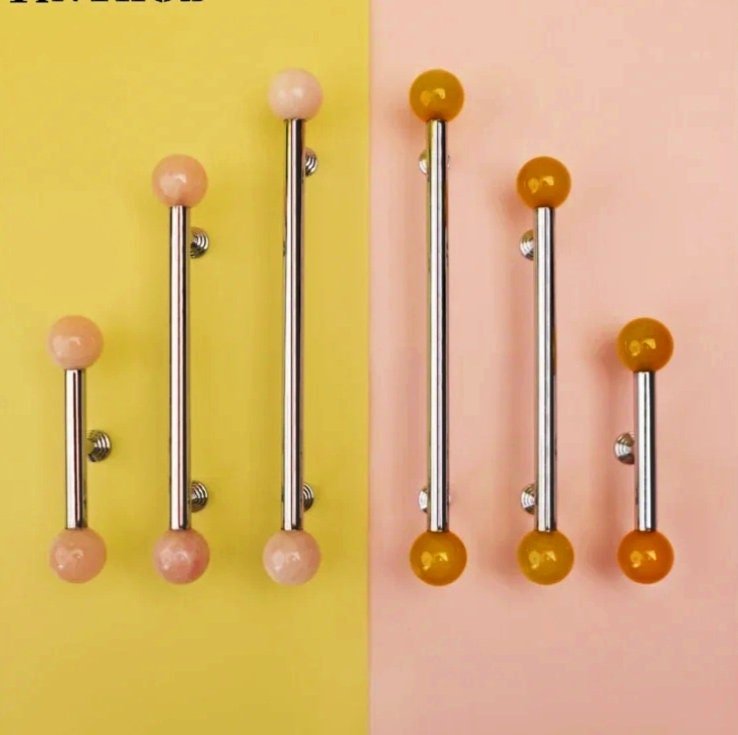 Silver bar handle with semi precious stone balls/Colourful cabinet handle/Stone furniture hardware/crystal drawer pull/Silver cabinet pull