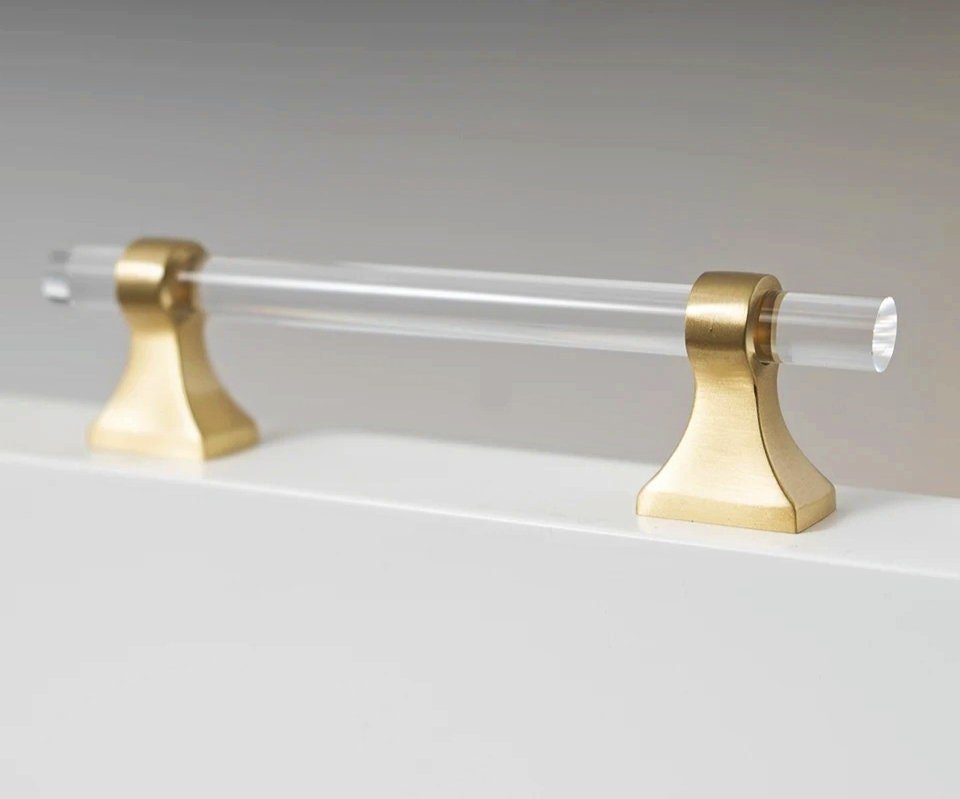 Gold brass and clear lucite cabinet bar pull handle/Acrylic drawer handle/lucite furniture hardware/brass transparent resin cabinet handle