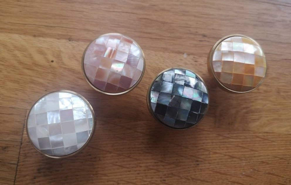 Checked pink mother of pearl drawer pull/pink pearl cabinet handle/pearl furniture hardware/pink shell cabinet pull/gold pearl door knob