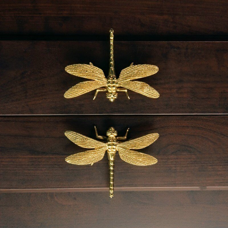 Gold brass dragonfly cabinet pull/Dragonflies drawer knob/Dragonfly drawer handle/brass furniture hardware/home improvement/unique handle