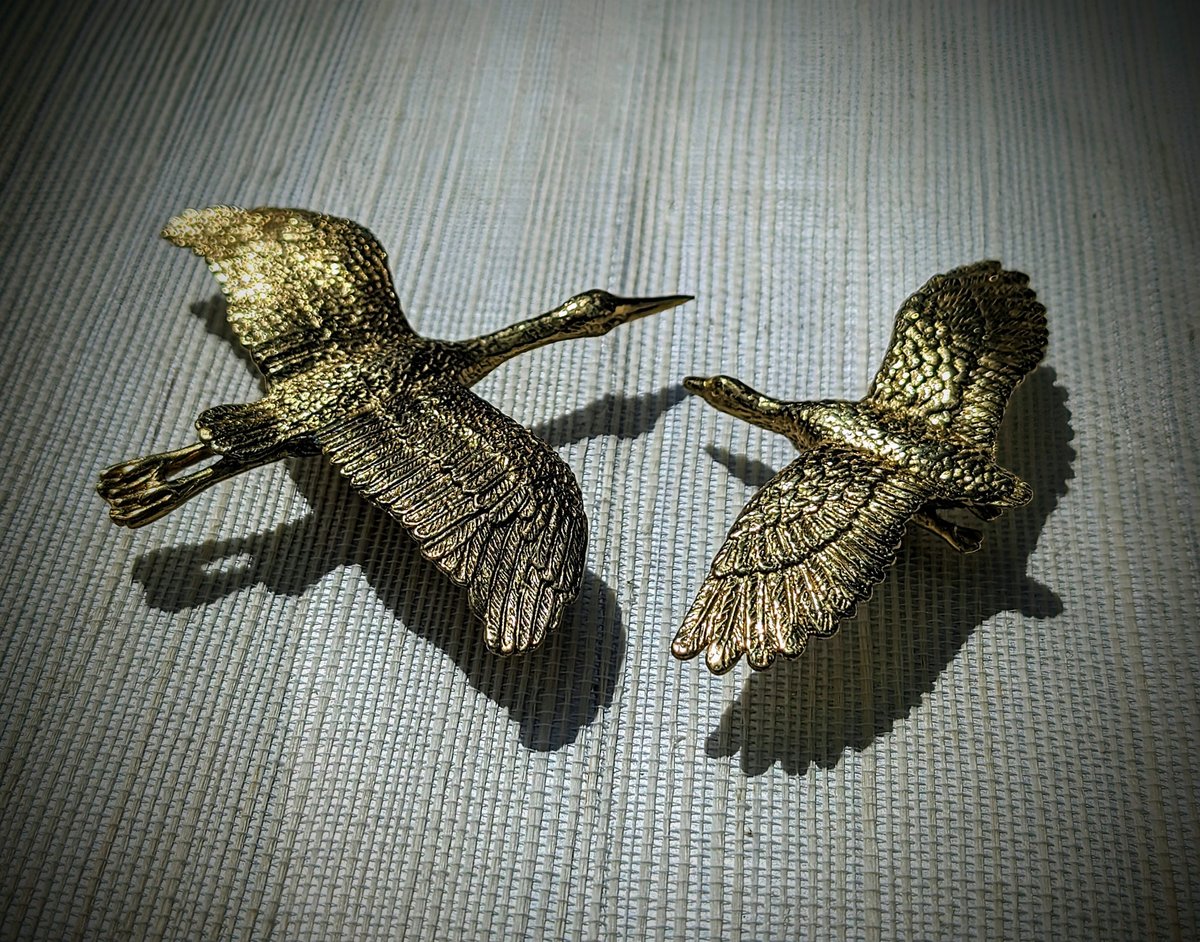 Brass Flying Egret Cabinet Pull/Gold Crane Door Handle/Stork shaped drawer handle/gold furniture hardware/Oriental Bird Cabinet Handle