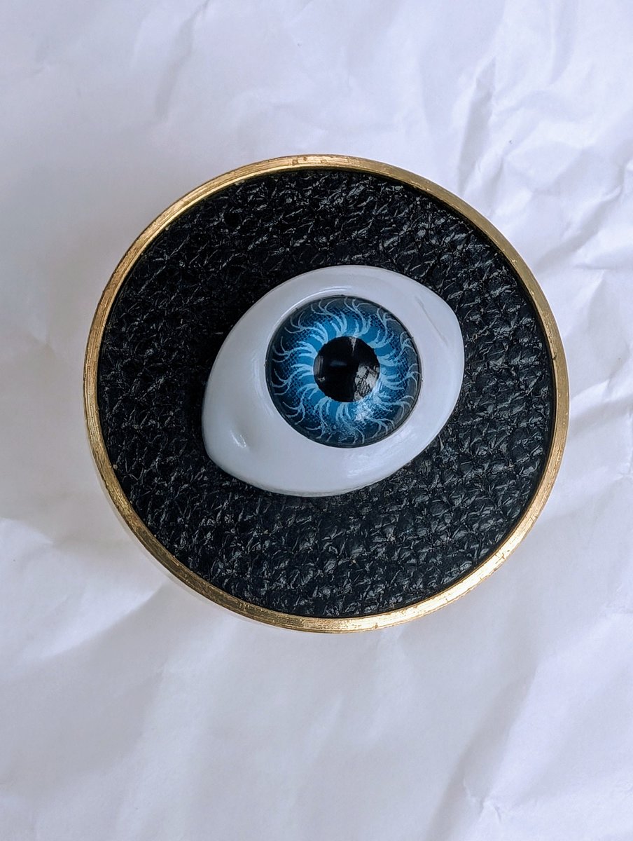 Unique glass eye drawer pull/Eyeball drawer handle/Glass eye drawer knob/Black leather and glass eye door handle/Quirky door knob