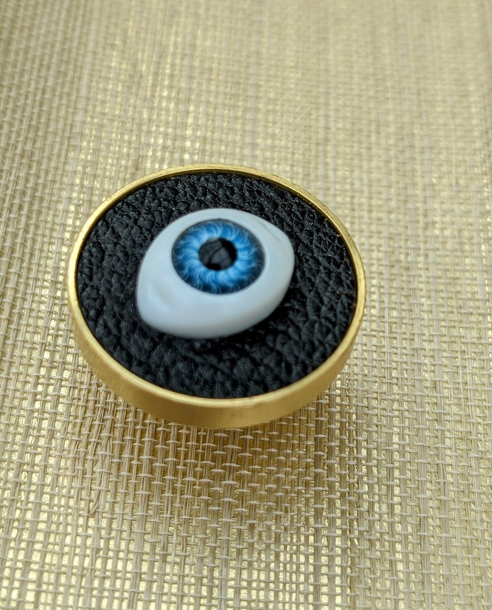 Unique glass eye drawer pull/Eyeball drawer handle/Glass eye drawer knob/Black leather and glass eye door handle/Quirky door knob
