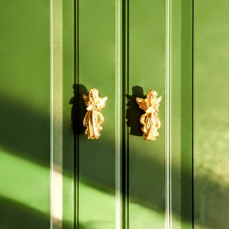 Gold brass Angel door handle/Guardian Angel Cabinet Pull/Gold Fairy drawer pull/Gold angelic themed furniture hardware/Sweet Angel door knob