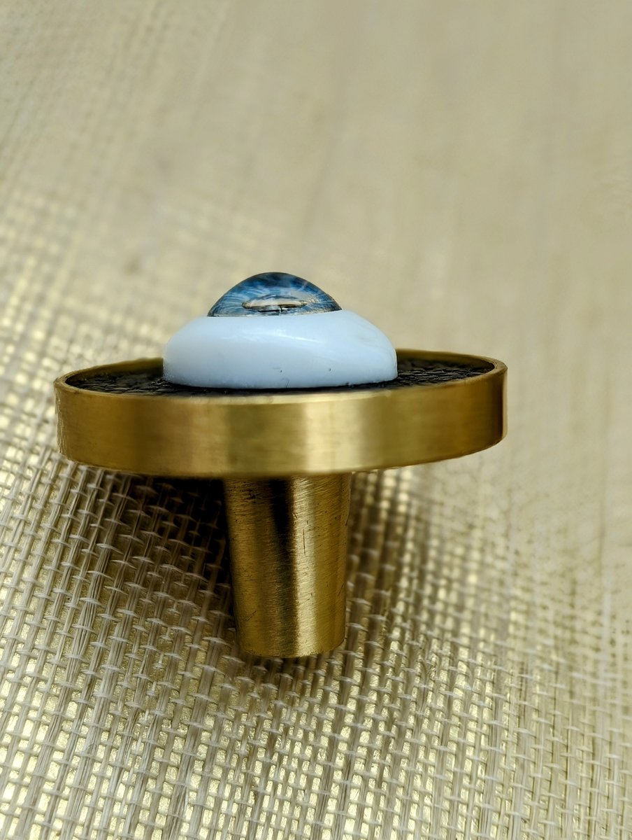 Unique glass eye drawer pull/Eyeball drawer handle/Glass eye drawer knob/Black leather and glass eye door handle/Quirky door knob