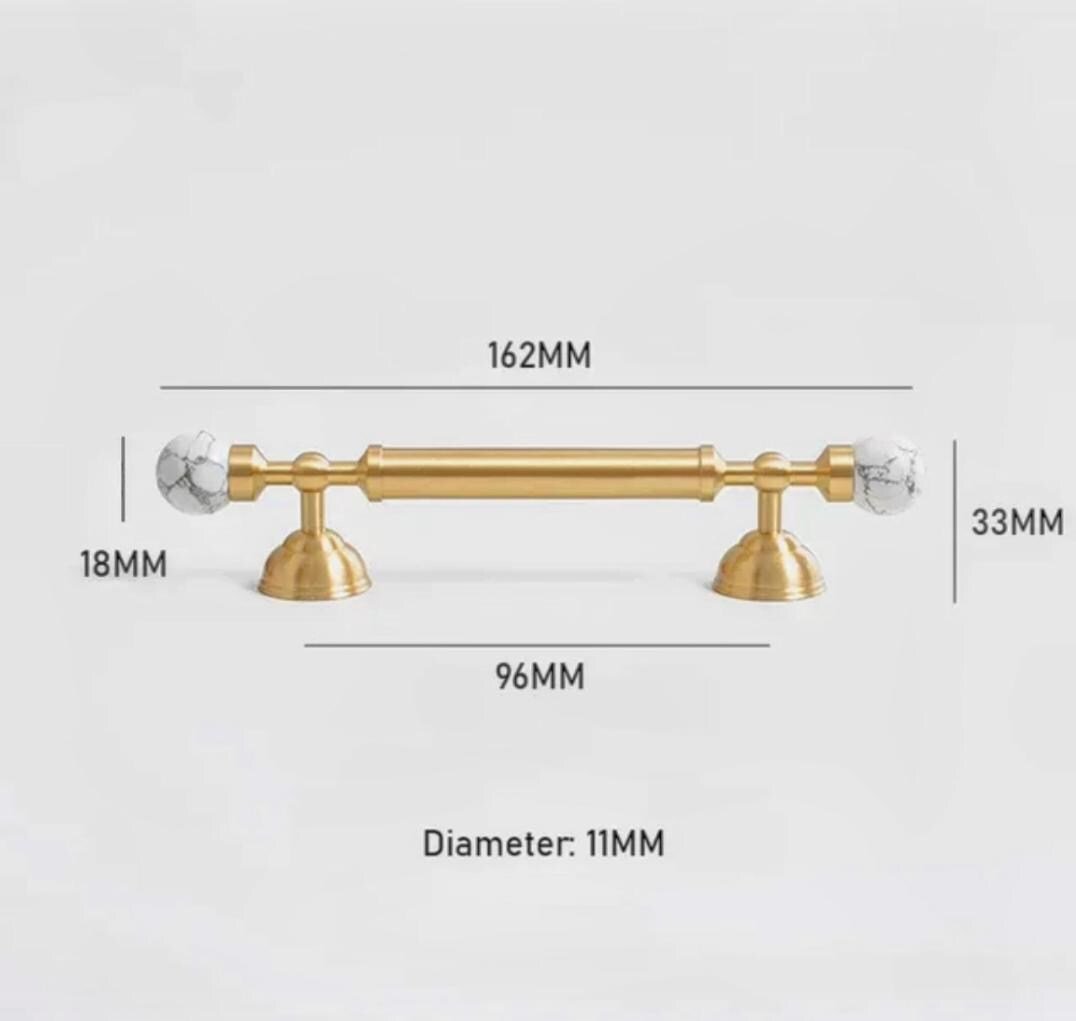 White marble and brass bar handle/Stone and brass drawer pull/unique cabinet handle/IKEA hack/wardrobe door handle/Geometric shaped hardware