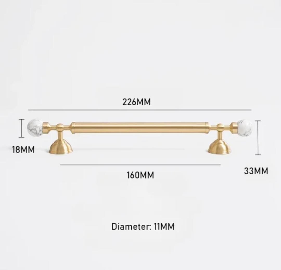 White marble and brass bar handle/Stone and brass drawer pull/unique cabinet handle/IKEA hack/wardrobe door handle/Geometric shaped hardware
