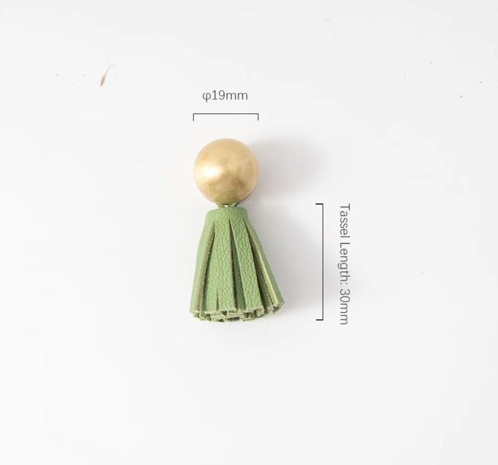 Gold brass and leather tassel drawer handle/Brass and leather tassel cabinet pull/Colourful leather and brass door handle/Leather hardware