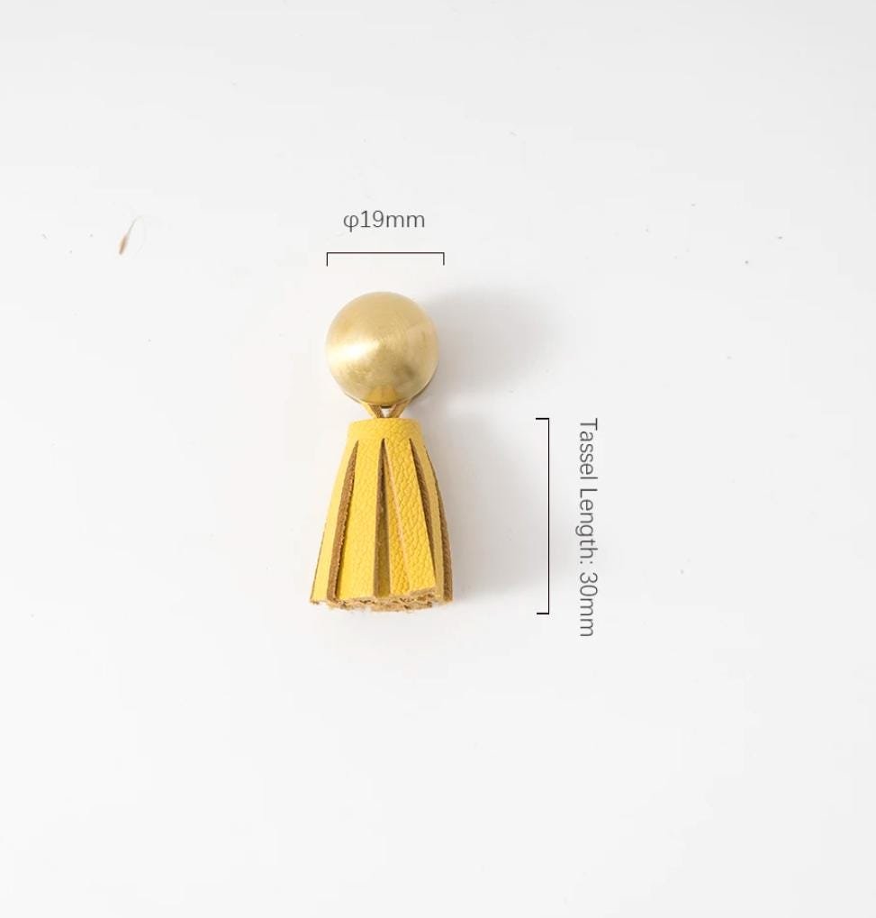 Gold brass and leather tassel drawer handle/Brass and leather tassel cabinet pull/Colourful leather and brass door handle/Leather hardware