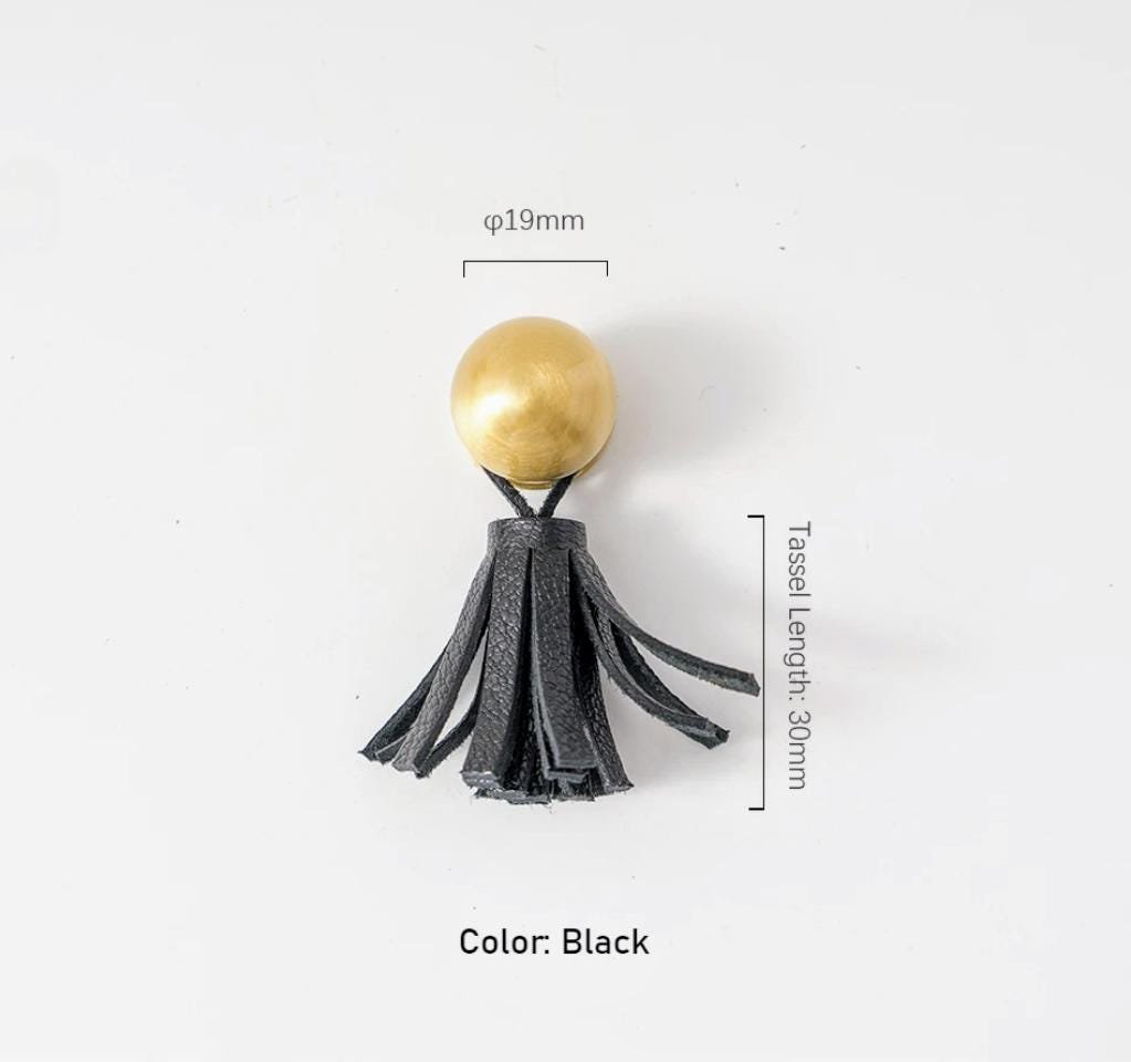 Gold brass and leather tassel drawer handle/Brass and leather tassel cabinet pull/Colourful leather and brass door handle/Leather hardware