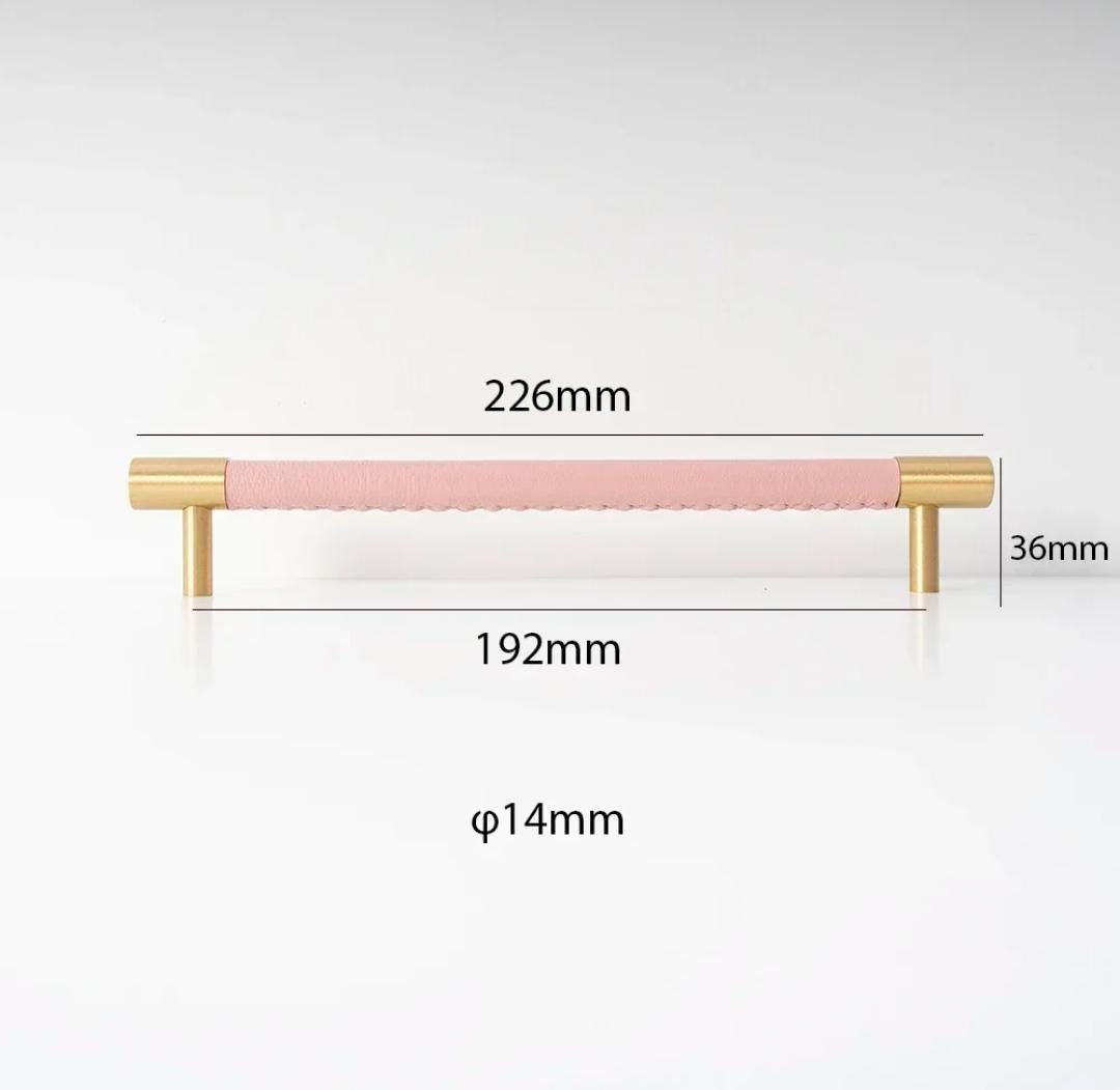 Baby pink Leather and Brass cabinet handle/Leather drawer pull/Light Pink door handle/Leather door knob/Leather handle/Leather hardware