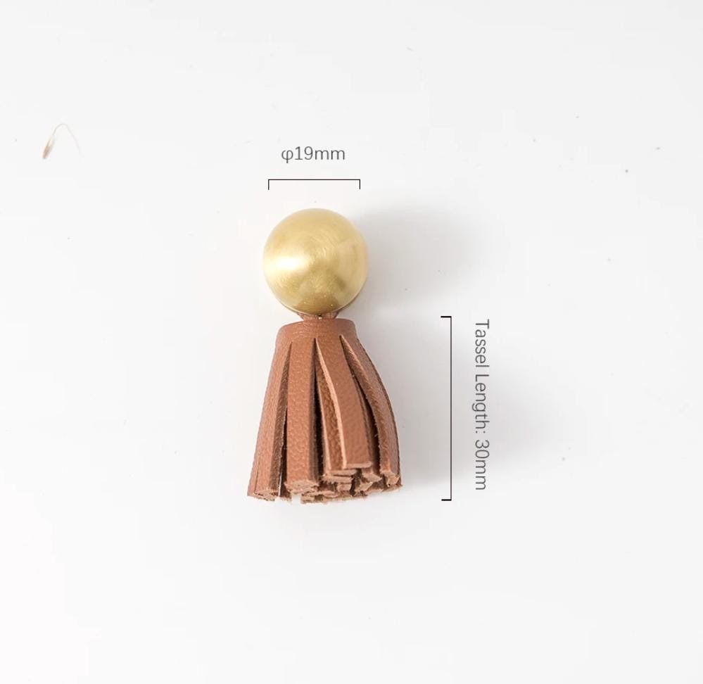 Gold brass and leather tassel drawer handle/Brass and leather tassel cabinet pull/Colourful leather and brass door handle/Leather hardware