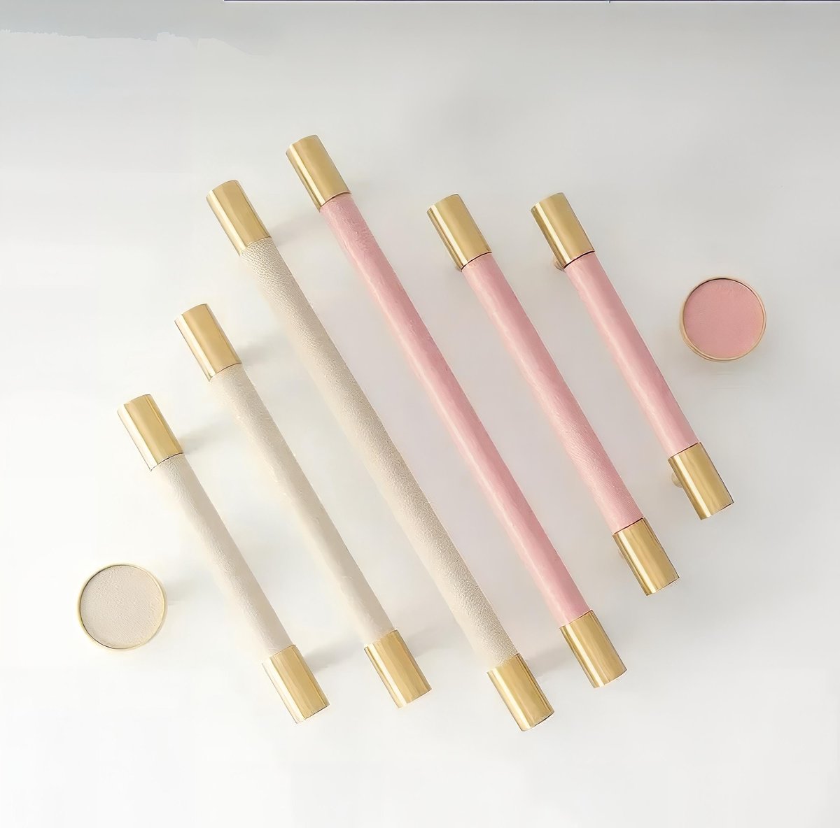 Baby pink Leather and Brass cabinet handle/Leather drawer pull/Light Pink door handle/Leather door knob/Leather handle/Leather hardware
