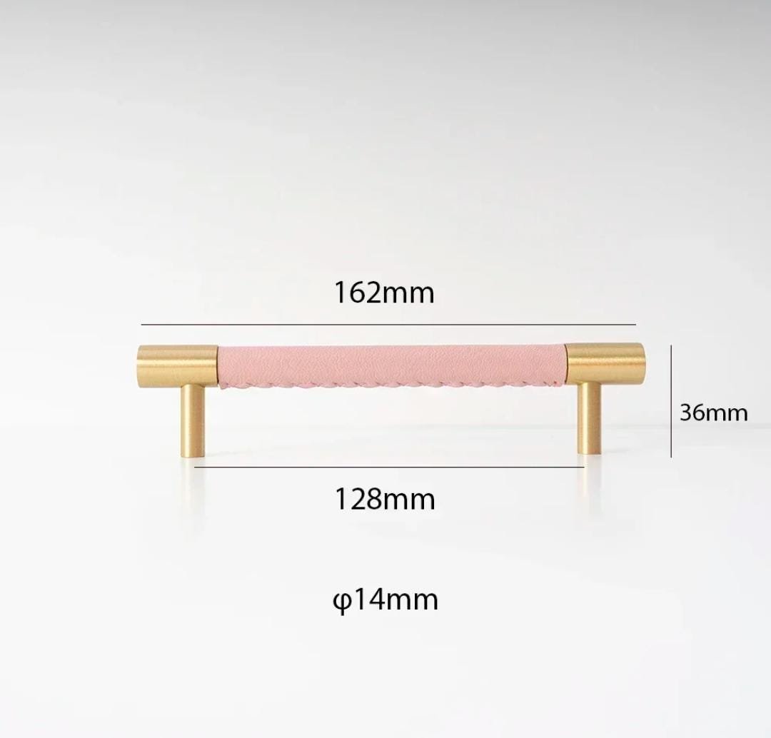 Baby pink Leather and Brass cabinet handle/Leather drawer pull/Light Pink door handle/Leather door knob/Leather handle/Leather hardware