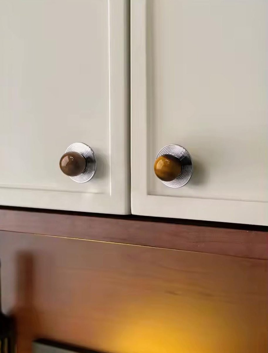 Round colourful semi precious stone ball and brass drawer pull/bright gemstone cabinet handle/Retro style door knob/mcm brass drawer handle
