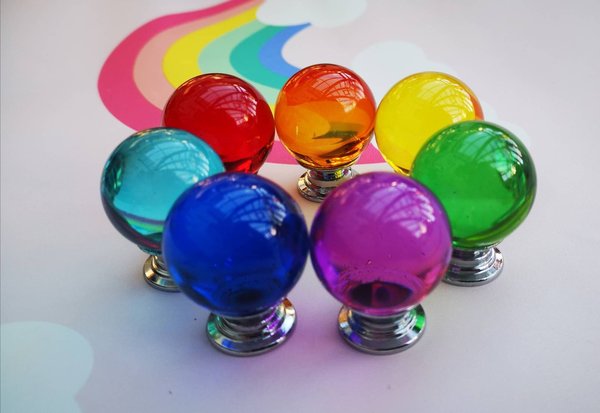 Fun glass ball drawer knobs in a rainbow of colours/colourful glass cabinet handle/bright furniture hardware/nursery handles/kids room decor